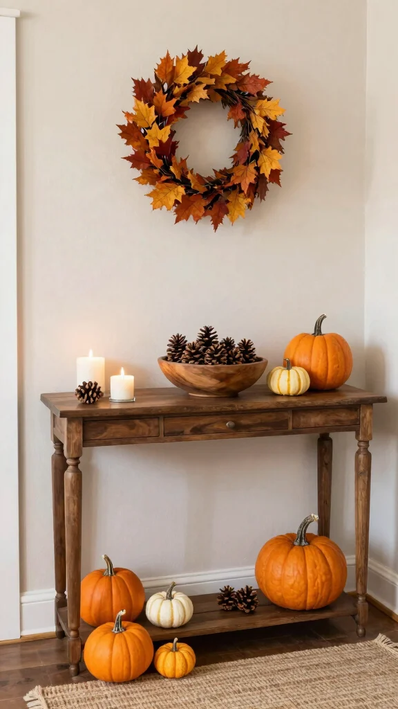 13 Entryway Console Table Ideas for a Stylish Welcoming Display - 12. Seasonal Displays 1