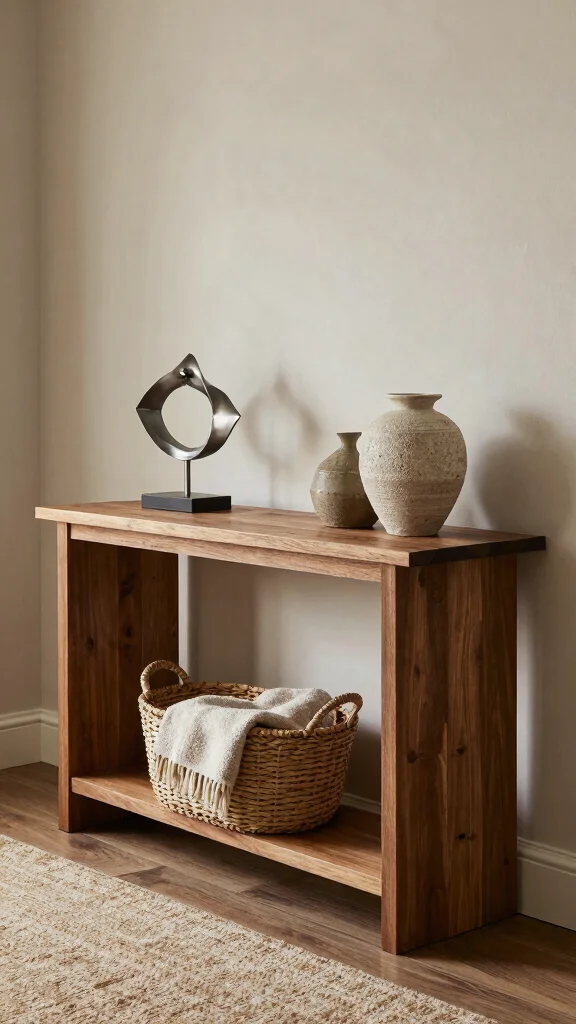 13 Entryway Console Table Ideas for a Stylish Welcoming Display - 7. Layered Textures 1
