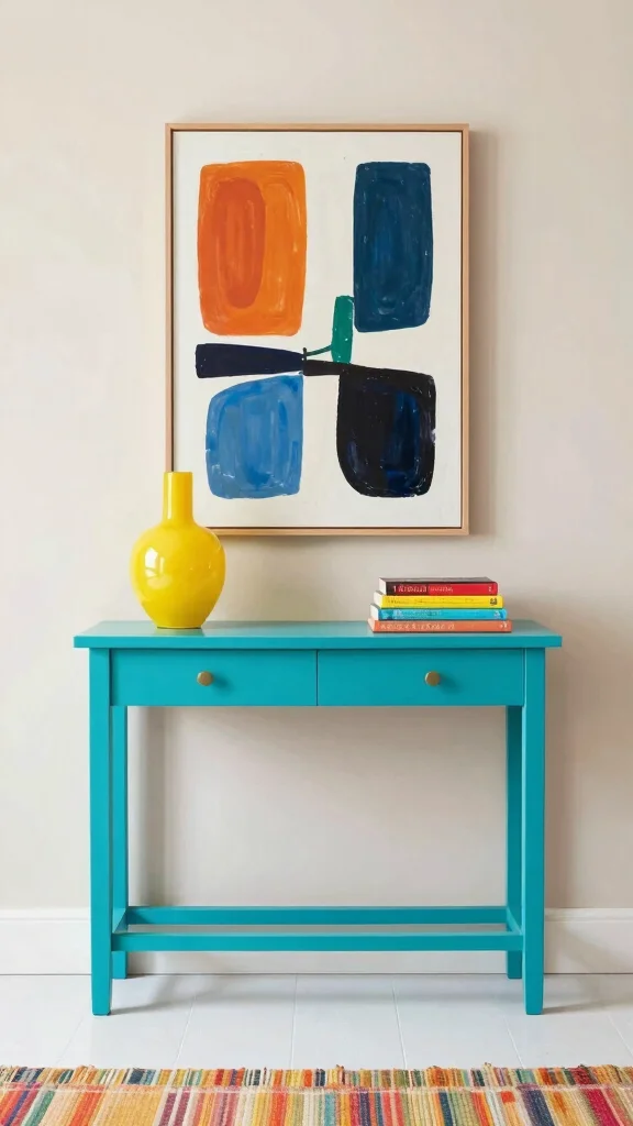 13 Entryway Console Table Ideas for a Stylish Welcoming Display - 8. Bold Colors 1