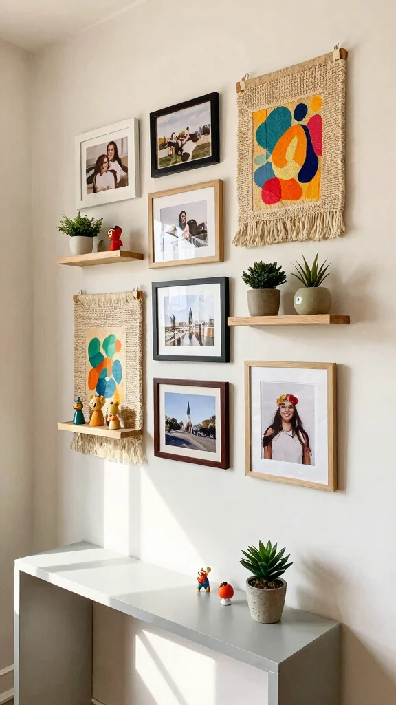 13 Entryway Gallery Wall Ideas for a Personal Curated Wall Display - 1. Mixed Media Magic 1