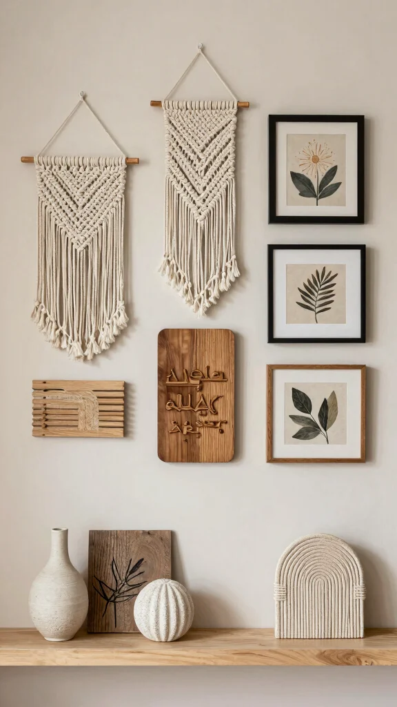 13 Entryway Gallery Wall Ideas for a Personal Curated Wall Display - 11. Textured Layers 1