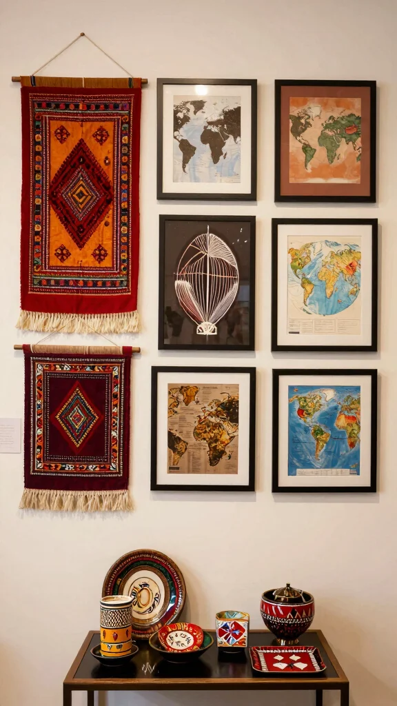 13 Entryway Gallery Wall Ideas for a Personal Curated Wall Display - 12. Cultural Inspirations 1