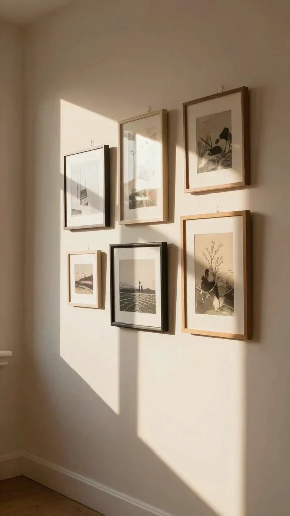 13 Entryway Gallery Wall Ideas for a Personal Curated Wall Display - 13. Light & Shadow Play 1