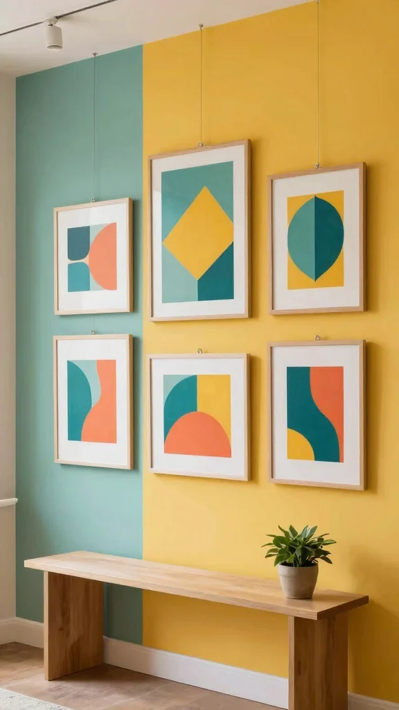 13 Entryway Gallery Wall Ideas for a Personal Curated Wall Display - 3. Bold Color Blocks 1