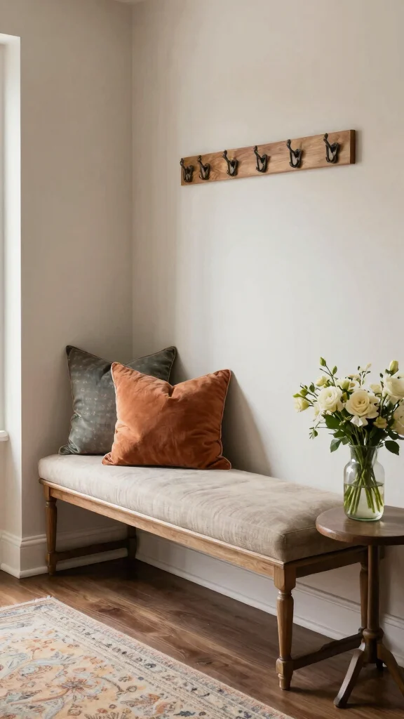 13 Entryway Living Room Combo Ideas for a Cohesive Open-Plan Space - 10. Stylish Entryway Bench 1