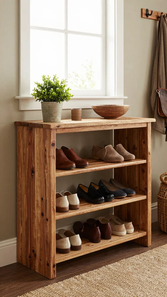 13 Entryway Shoe Storage Ideas for a Tidy Organized Entrance - 1. Reclaimed Wood Shoe Rack 1