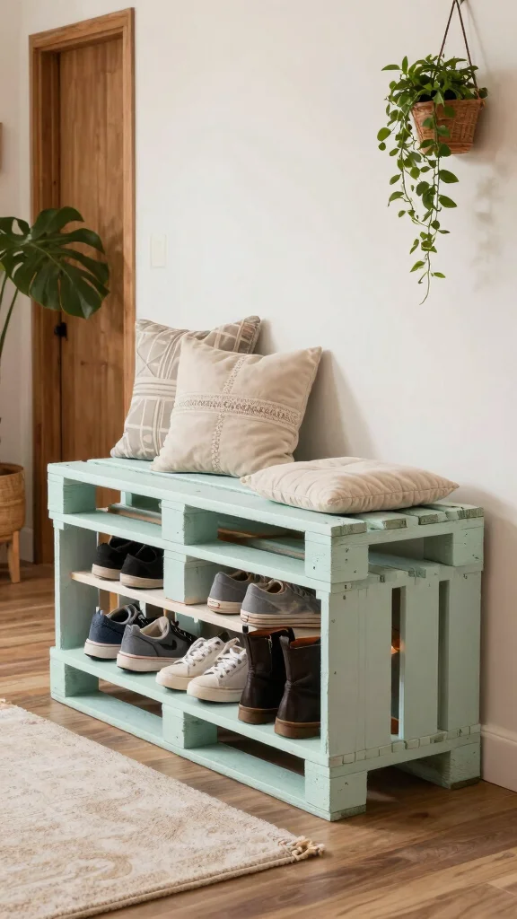 13 Entryway Shoe Storage Ideas for a Tidy Organized Entrance - 3. Upcycled Pallet Shoe Storage 1