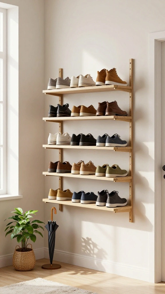 13 Entryway Shoe Storage Ideas for a Tidy Organized Entrance - 6. Wall-Mounted Shoe Rack 1
