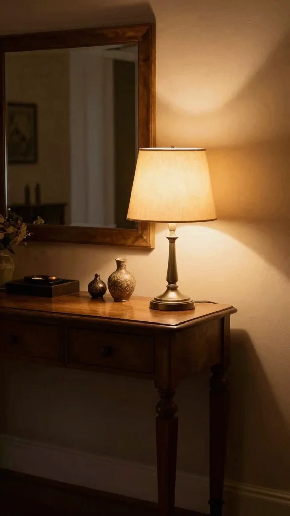 13 Entryway Table Decor Ideas for a Curated Beautiful First Impression - 11. Elegant Lighting 1