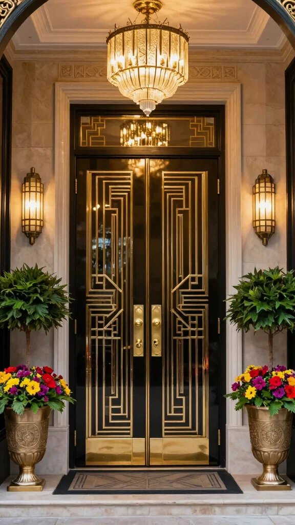 13 Front Entrance Entryway Exterior Ideas for a Stunning Curb Appeal - 8. Art Deco Glam 1