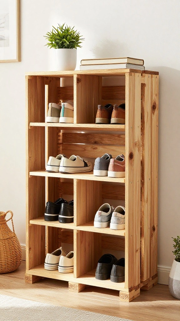 13 Hallway Shoe Storage Ideas for a Tidy Organized Entrance - 12. DIY Pallet Shoe Storage 1