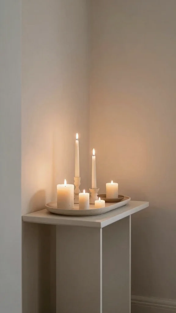 13 Hallway Table Decor Ideas for a Curated Beautiful Entrance - 5. Minimalist Candle Display 1