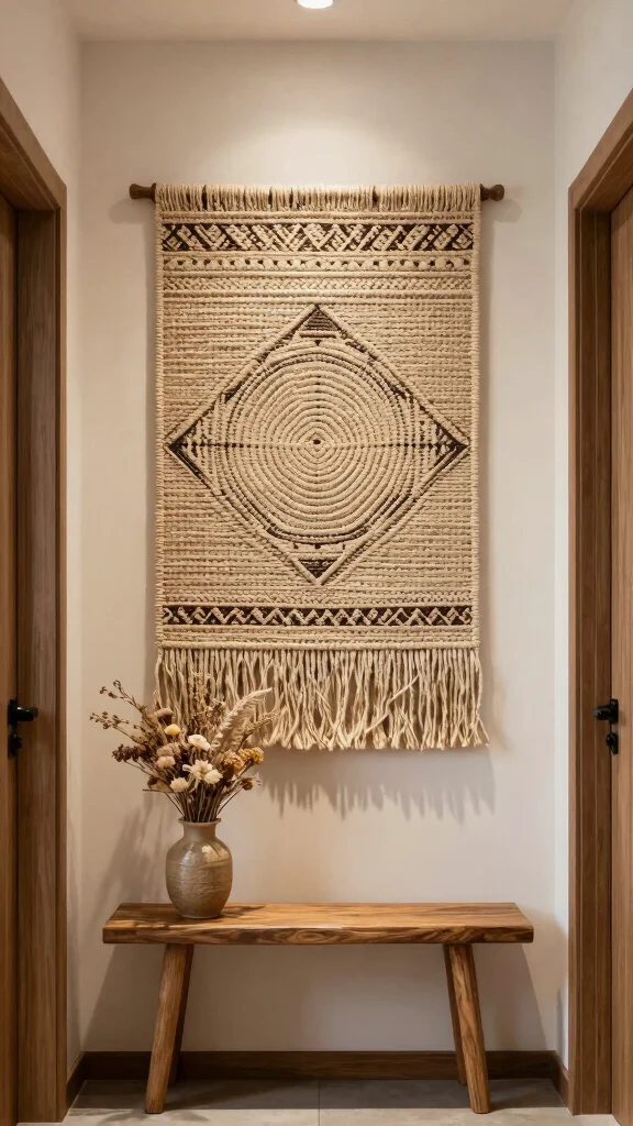 13 Hallway Wall Decor Ideas for a Curated Beautiful Entrance Display - 3. Woven Wall Hangings 1