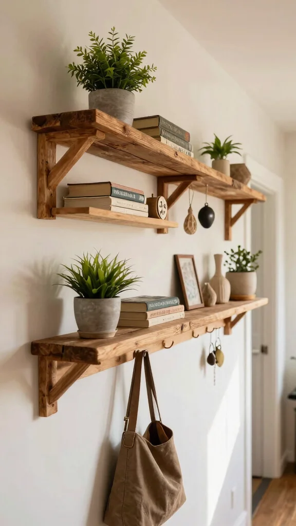 13 Hallway Wall Decor Ideas for a Curated Beautiful Entrance Display - 4. Eco-Friendly Shelves 1