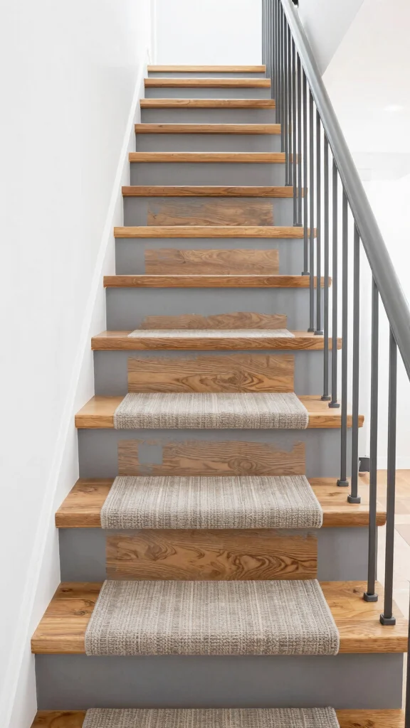 14 Hallway and Stairs Ideas for a Cohesive Beautiful Connected Space - 12. Minimalist Stair Steps with Texture 1