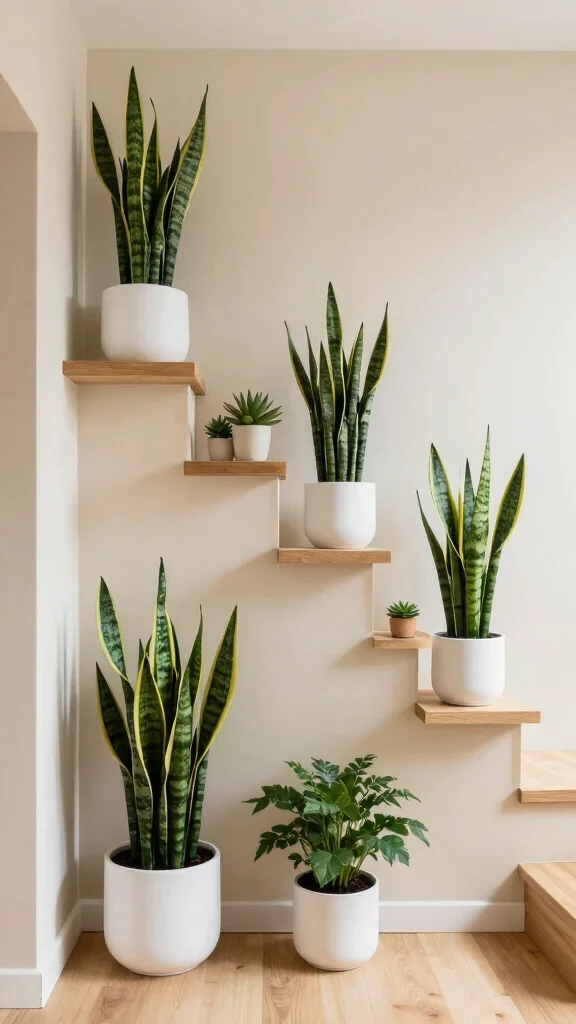 14 Hallway and Stairs Ideas for a Cohesive Beautiful Connected Space - 13. Indoor Plants for Freshness 1