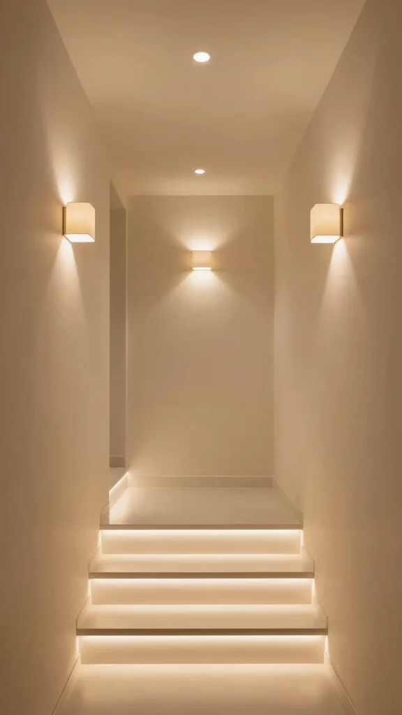 14 Hallway and Stairs Ideas for a Cohesive Beautiful Connected Space - 7. Integrated Lighting for Ambiance 1
